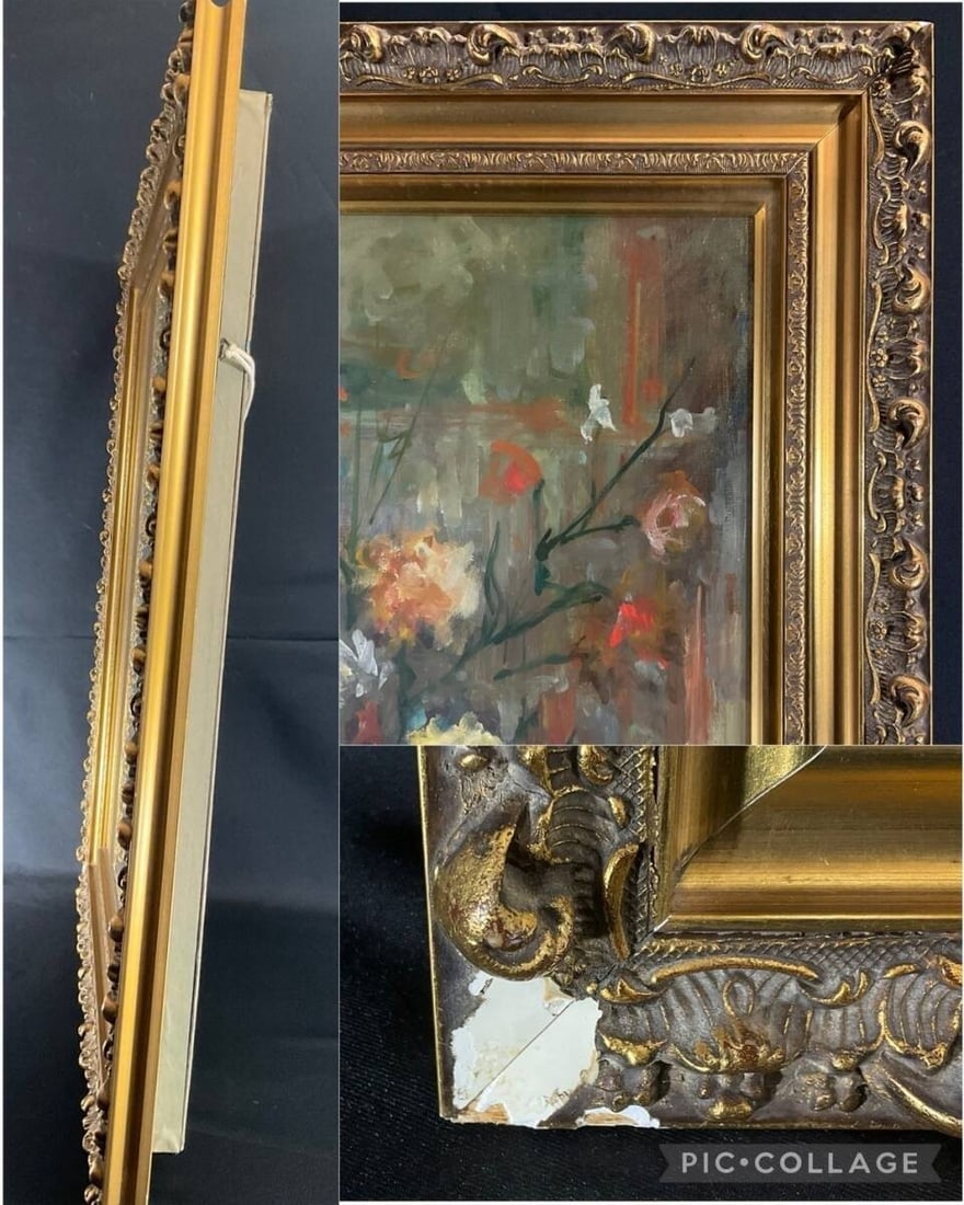 15F Joseph Raumann (Hungary) Oil Painting "Flowers and Blue Teacup" Still Life - 6