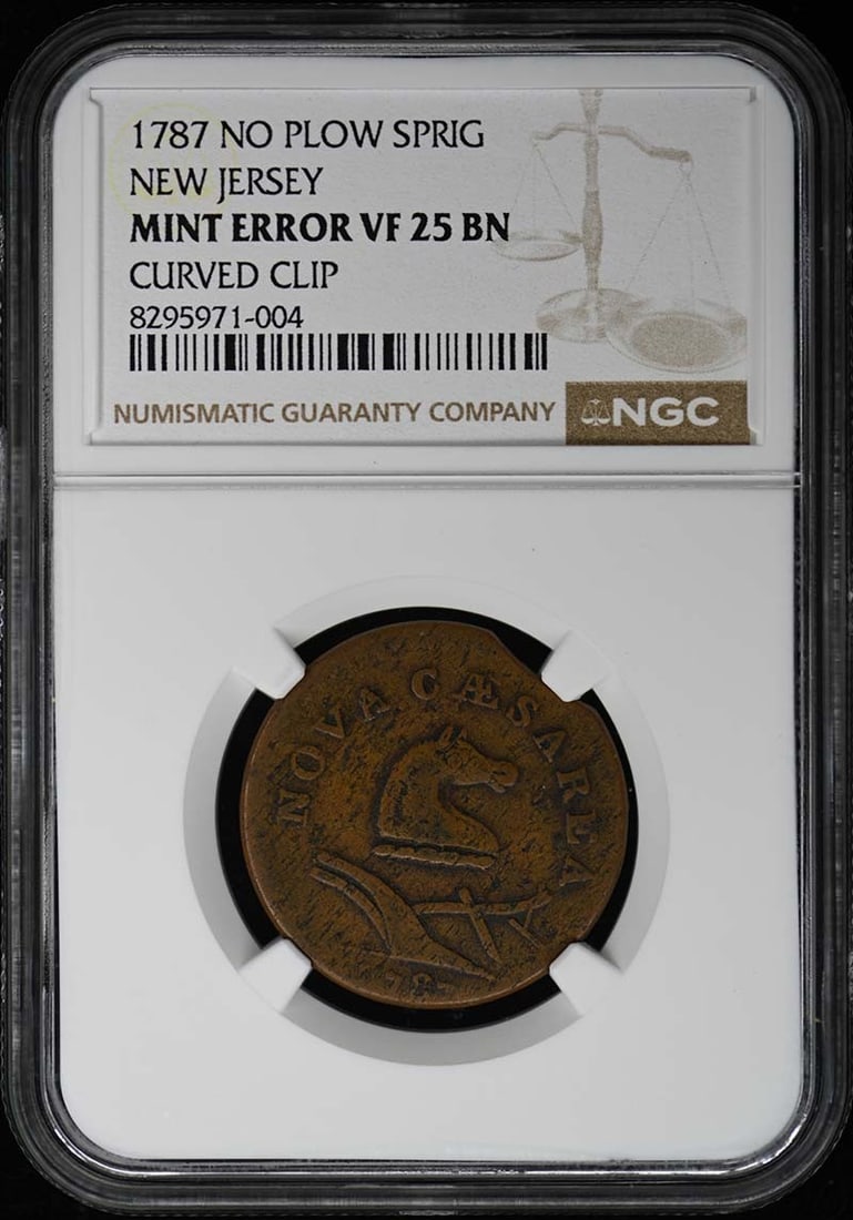 Error 1787 NO PLOW SPRIG NEW JERSEY NGC VF25BN Curved Clip Mint (1 of 3)