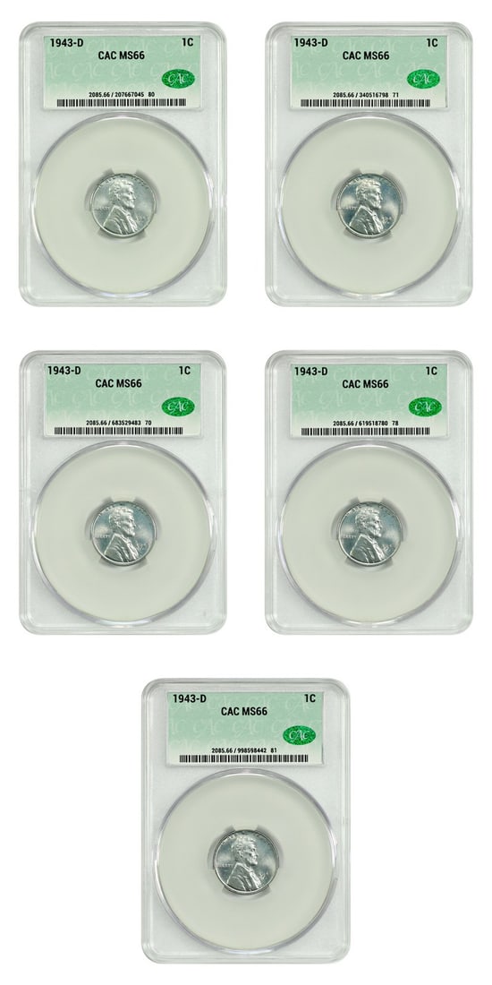 Lincoln Cent (Wheat Reverse) - Lot of 1943-D 1C CACG MS66 (5 Coins): Lincoln Cent (Wheat Reverse) - Lot of 1943-D 1C CACG MS66 (5 Coins) This listing features Lincoln Cent (Wheat Reverse) - Lot of 1943-D 1C CACG MS66 (5 Coins). Item specifics are provided below. Item S