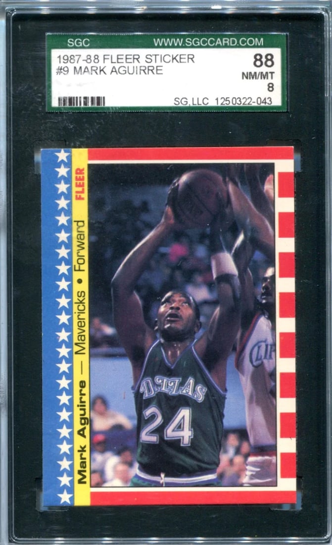 Card Mark Aguirre 1987-88 Fleer Sticker SGC NM 8 (1 of 2)