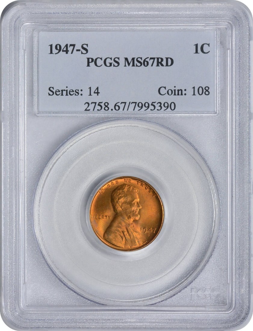 PCGS 1947-S Lincoln Cent MS67RD: PCGS 1947-S Lincoln Cent MS67RD This listing features PCGS 1947-S Lincoln Cent MS67RD. Item specifics are provided below. Item Specifics: Country Of Origin: United States Certification: PCGS Circulate