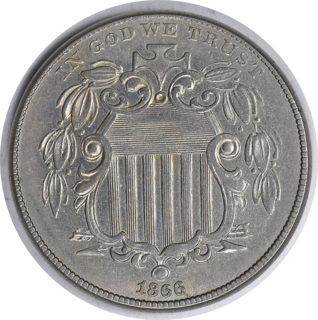 Uncertified 1866 Shield Nickel RPD AU Slider (1 of 2)