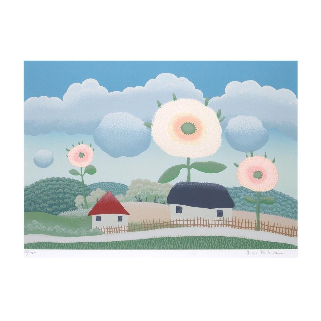 Framed Ivan Rabuzin (Croatia) "COTTAGES Flowers" Original Silk Screen Signed - 2