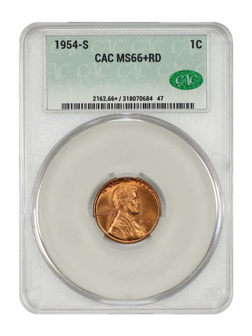 Lincoln Cent (Wheat Reverse) - 1954-S 1C CACG MS66+RD: Lincoln Cent (Wheat Reverse) - 1954-S 1C CACG MS66+RD This listing features Lincoln Cent (Wheat Reverse) - 1954-S 1C CACG MS66+RD. Item specifics are provided below. Item Specifics: Certification: CAC