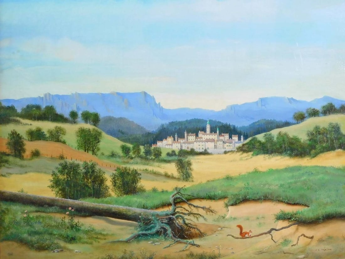 Framed - Jean-Claude Farjas Oil Painting F12 Paysage Romantique en t Signed - 9