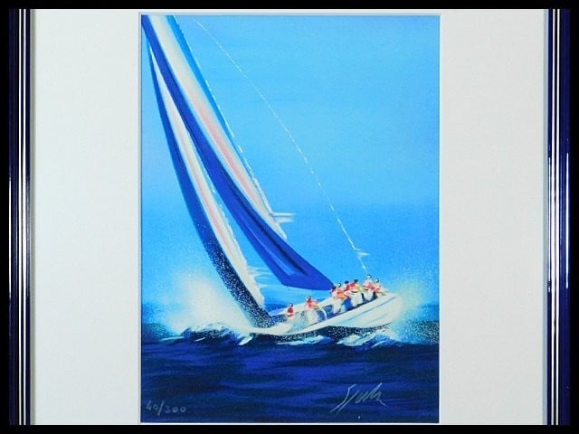 Framed Victor Spahn Lithograph Sailing Boat Americas Cup Signed Numbered 40/ 200 - 2