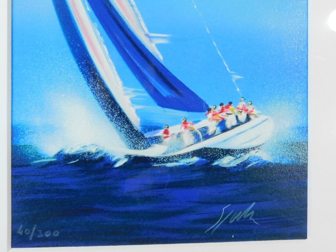 Framed Victor Spahn Lithograph Sailing Boat Americas Cup Signed Numbered 40/ 200 - 4