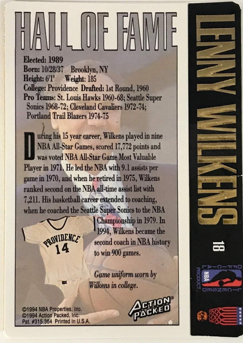 Card Lenny Wilkens Signed 1994 Action Packed - 2