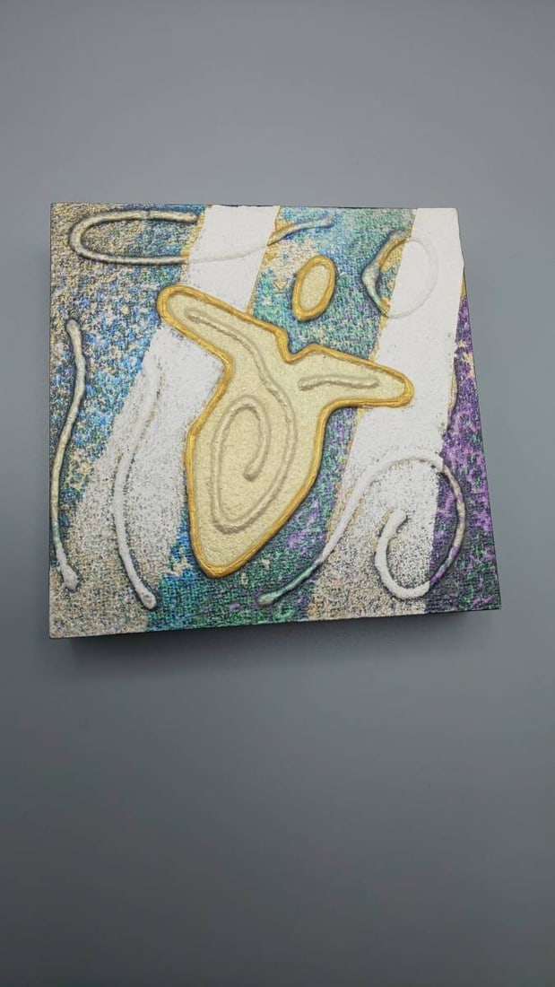 BLUE LIGHT Acrylic painting Signed 10.2cm x 10.2cm Original - ANDY LAKEY - 7