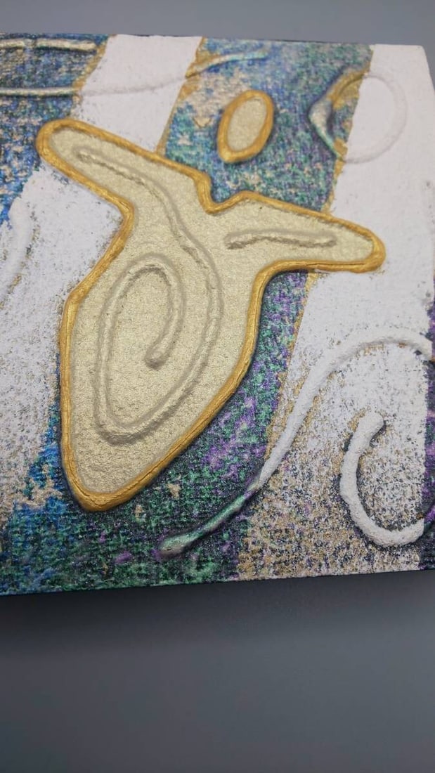 BLUE LIGHT Acrylic painting Signed 10.2cm x 10.2cm Original - ANDY LAKEY - 8