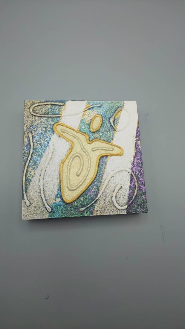 BLUE LIGHT Acrylic painting Signed 10.2cm x 10.2cm Original - ANDY LAKEY - 9