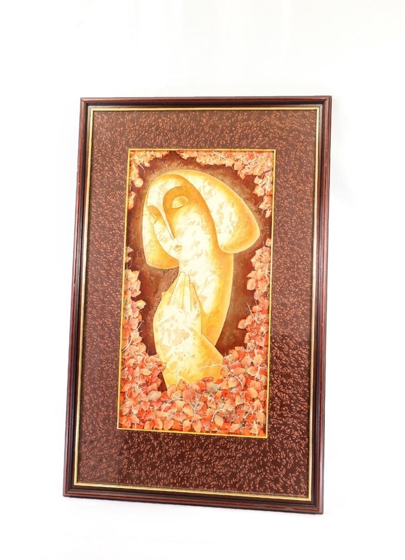 Art Tigran Yukhanyan Original Painting 1996 Female Figure Armenian Relief - 2