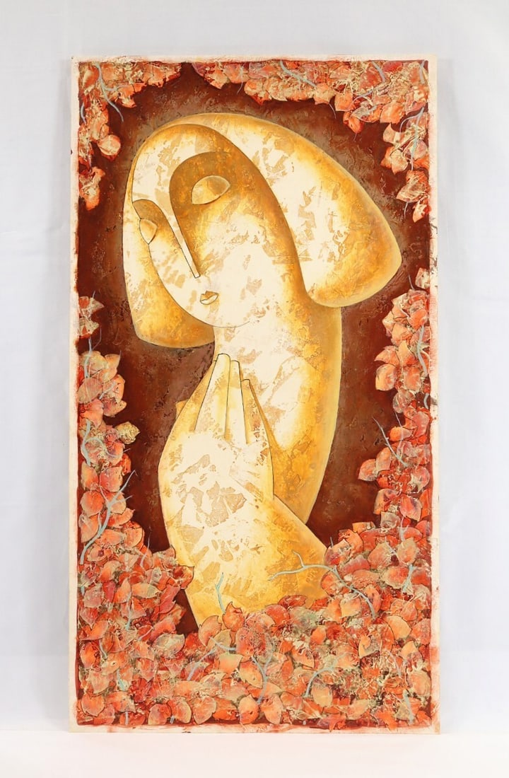 Art Tigran Yukhanyan Original Painting 1996 Female Figure Armenian Relief - 4