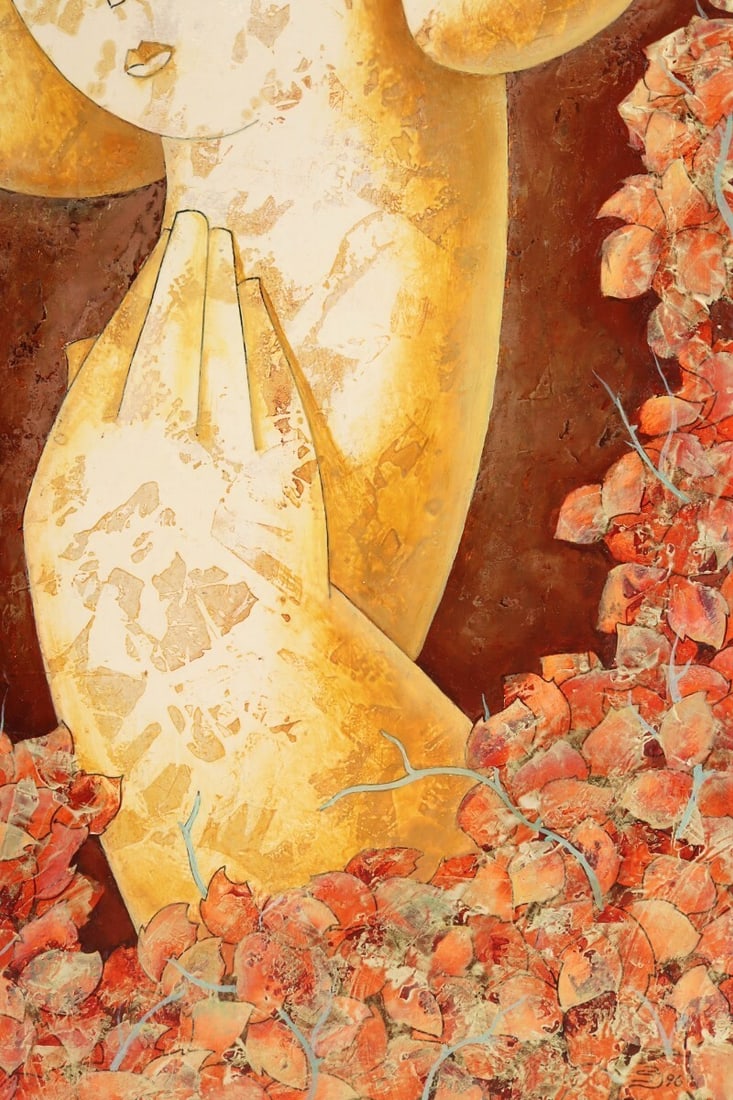 Art Tigran Yukhanyan Original Painting 1996 Female Figure Armenian Relief - 8