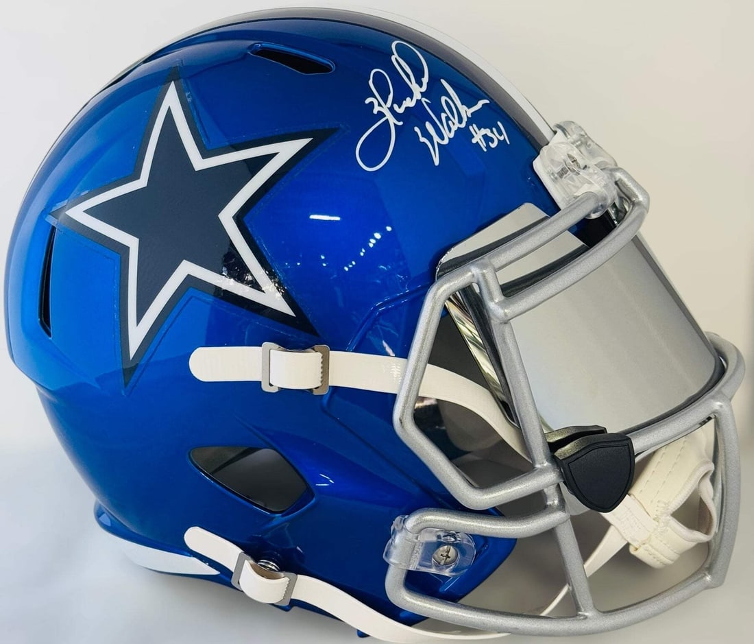 (Beck Herschel Walker Autographed Cowboys Blue Speed Full Size Helmet with Visor (1 of 2)