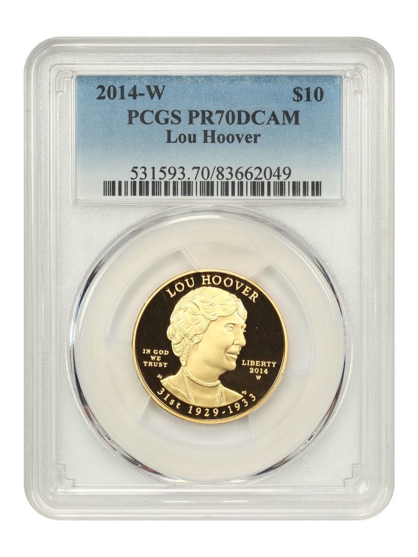 PR70DCAM 2014-W $10 Lou Hoover PCGS: PR70DCAM 2014-W $10 Lou Hoover PCGS This listing features PR70DCAM 2014-W $10 Lou Hoover PCGS. Item specifics are provided below. Item Specifics: Certification: PCGS Certification Number: 83662049