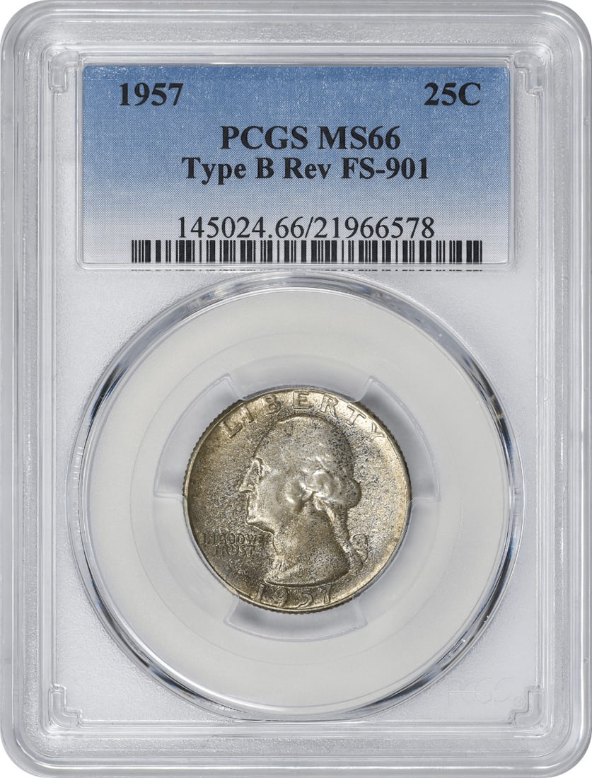 PCGS 1957 Washington Silver Quarter Type B Reverse FS-901 MS66: PCGS 1957 Washington Silver Quarter Type B Reverse FS-901 MS66 This listing features PCGS 1957 Washington Silver Quarter Type B Reverse FS-901 MS66. Item specifics are provided below. Item