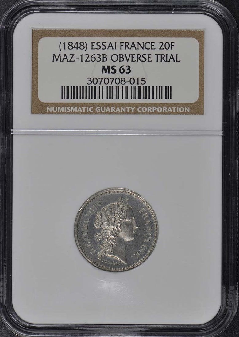 MS63 1848 France Essai 20F Maz-1263B NGC: MS63 1848 France Essai 20F Maz-1263B NGC This listing features MS63 1848 France Essai 20F Maz-1263B NGC. Item specifics are provided below. Item Specifics: Circulated/Uncirculated: Uncirculated