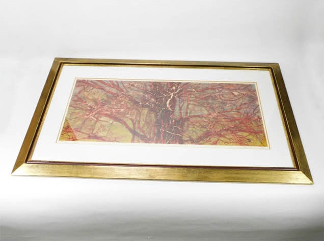 Framed JOICHI HOSHI "Trunk and Branches (Red Gold)" 1973 Woodblock Print Signed - 12