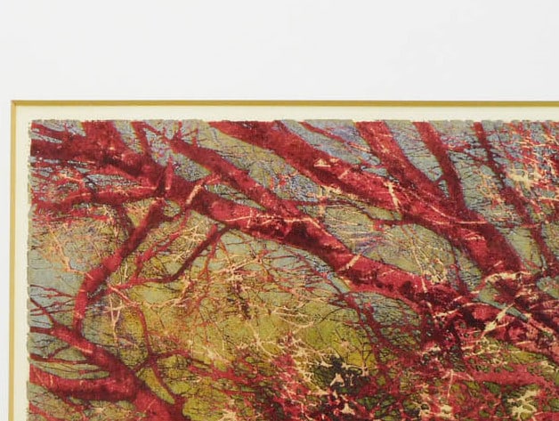 Framed JOICHI HOSHI "Trunk and Branches (Red Gold)" 1973 Woodblock Print Signed - 19