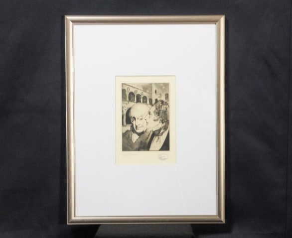 Framed - Clement Serveau Signed Drypoint "Two Gentlemen" w/ CF Paris Stamp - 4