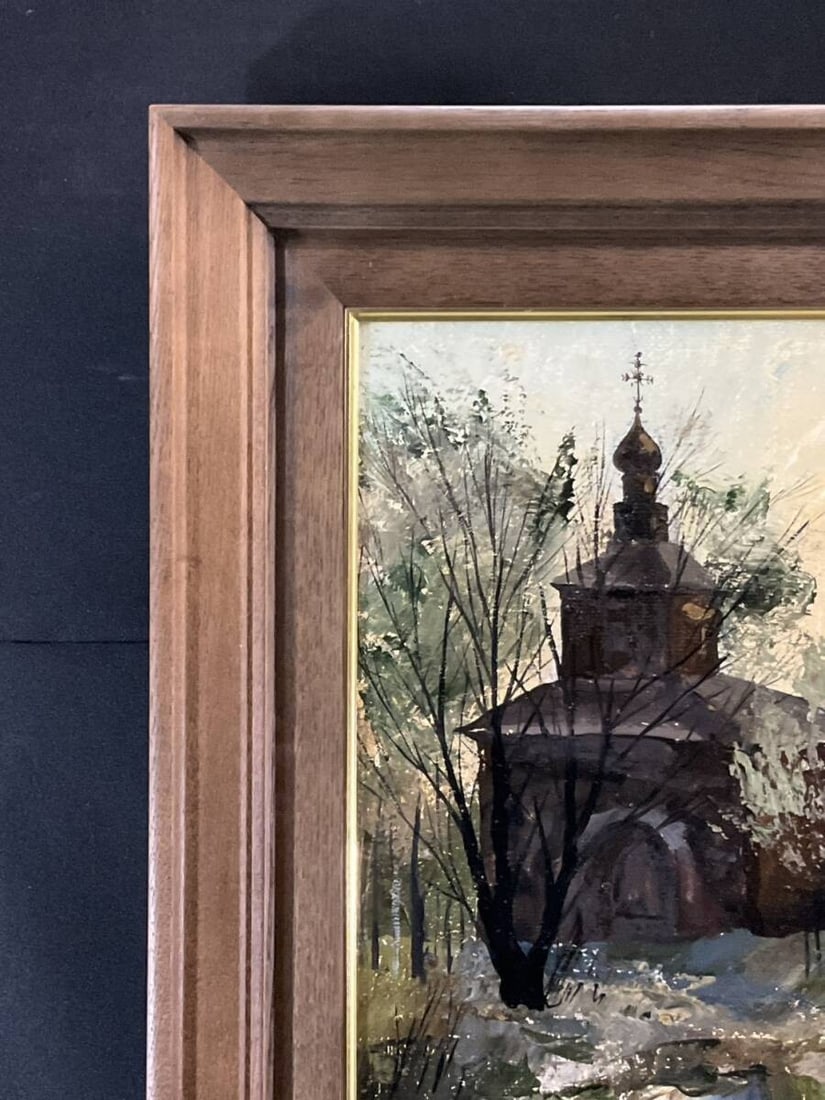 38x45.5 cm - Russian Oil Painting Church Landscape by Nasonov - Original Signed - 6