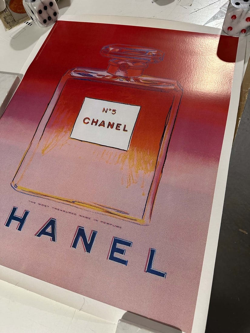 Inches Chanel Andy Warhol N5 Perfume Original On Linen Red/ Pink 22 X 29 - 4