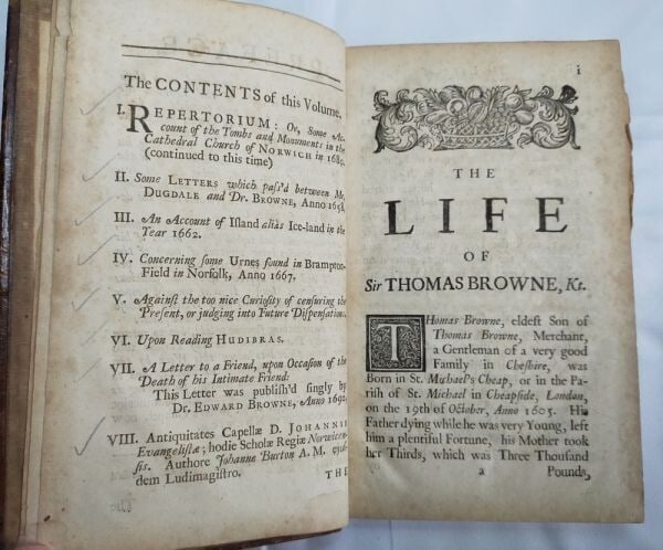 Rare Thomas Browne Posthumous Works 1st Edition 1712 Cambridge Panel Binding - 4