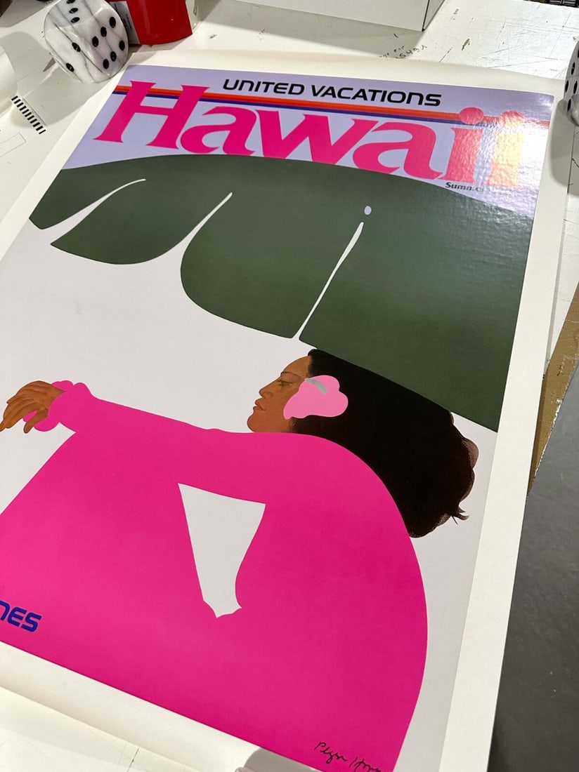 Linen United Airlines Hawaii Poster Pegge Hopper 1985 On - 7