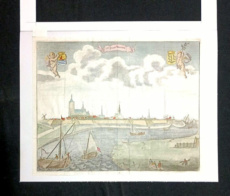 Map 1696 Hand Colored Engraving De Stad Tholen by Mattheus Smallegange Zeeland - 13