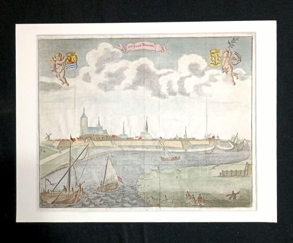 Map 1696 Hand Colored Engraving De Stad Tholen by Mattheus Smallegange Zeeland - 14