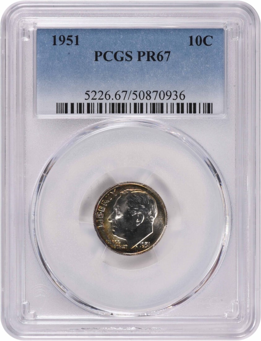 Toned 1951 Roosevelt Dime PR67 PCGS (1 of 1)
