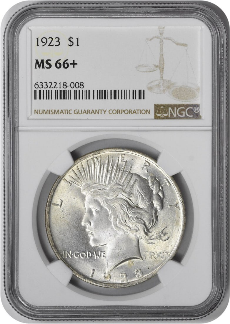 NGC 1923 Peace Silver Dollar MS66+: NGC 1923 Peace Silver Dollar MS66+ This listing features NGC 1923 Peace Silver Dollar MS66+. Item specifics are provided below. Item Specifics: Country Of Origin: United States Certification: NGC