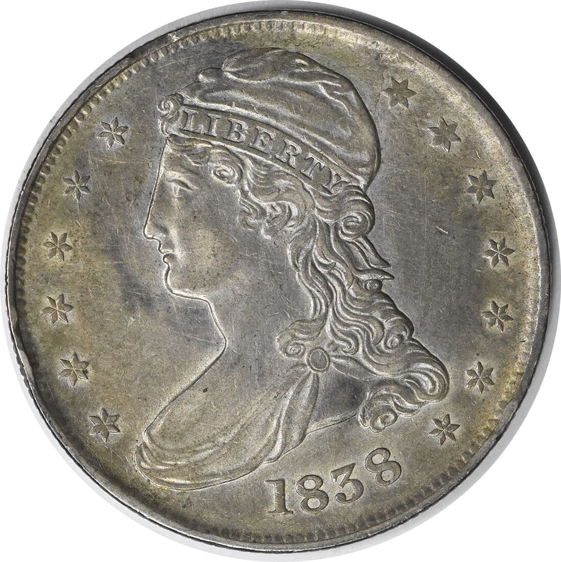 Uncertified 1838 Bust Silver Half Dollar Reeded Edge AU Slider: Uncertified 1838 Bust Silver Half Dollar Reeded Edge AU Slider This listing features Uncertified 1838 Bust Silver Half Dollar Reeded Edge AU Slider. Item specifics are provided below. Item