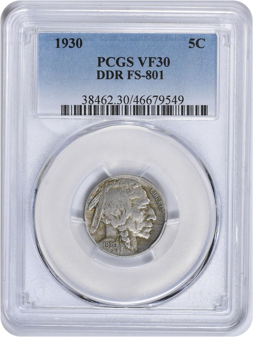 PCGS 1930 Buffalo Nickel DDR FS-801 VF30: PCGS 1930 Buffalo Nickel DDR FS-801 VF30 This listing features PCGS 1930 Buffalo Nickel DDR FS-801 VF30. Item specifics are provided below. Item Specifics: Country Of Origin: United States