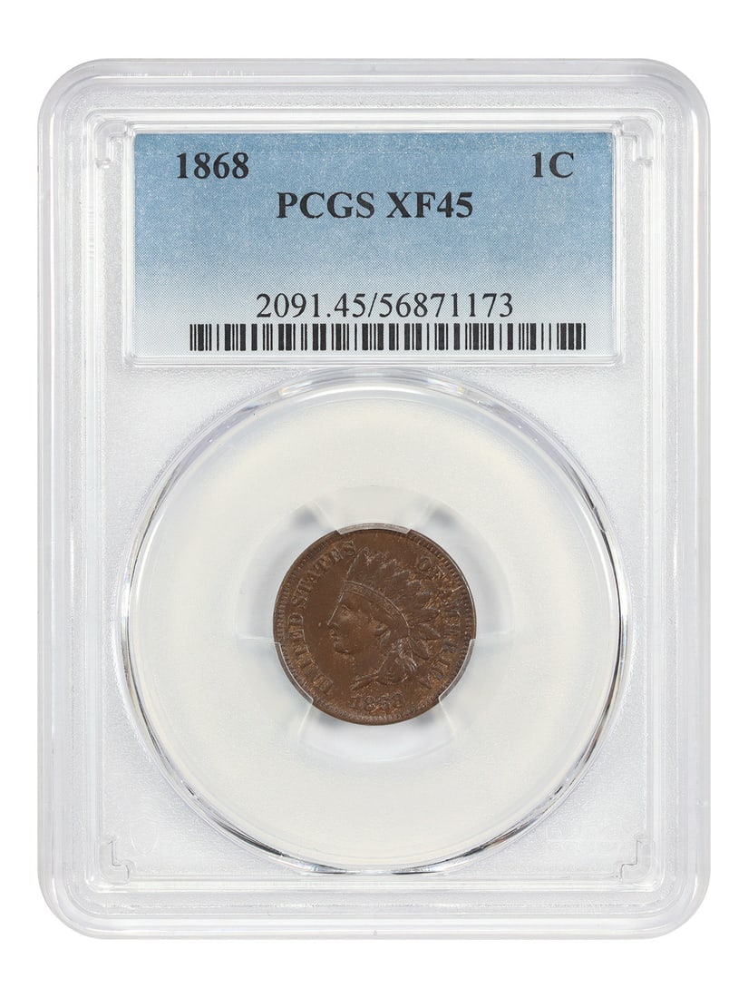 Better Date - 1868 1C PCGS XF45 - Indian Cent: Better Date - 1868 1C PCGS XF45 - Indian Cent This listing features Better Date - 1868 1C PCGS XF45 - Indian Cent. Item specifics are provided below. Item Specifics: Certification: PCGS