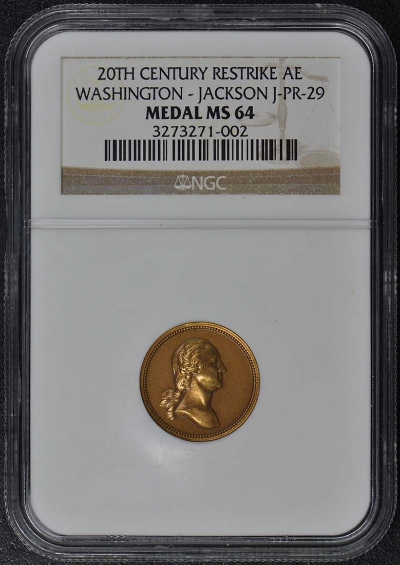 MS64 20th Cent. Restrike Washington & Jackson Medal J-PR-29 NGC (1 of 3)