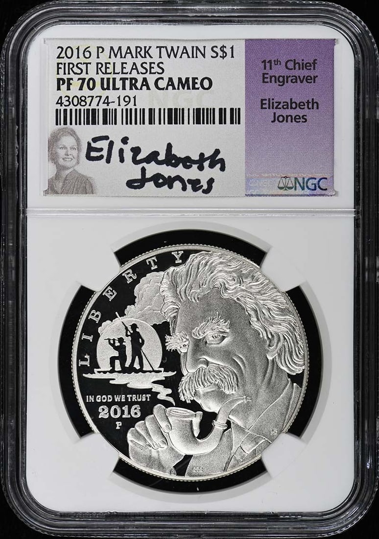 PR70DCAM 2016 P MARK TWAIN FIRST RELEASES ELIZABETH JONES S$1 NGC (1 of 1)