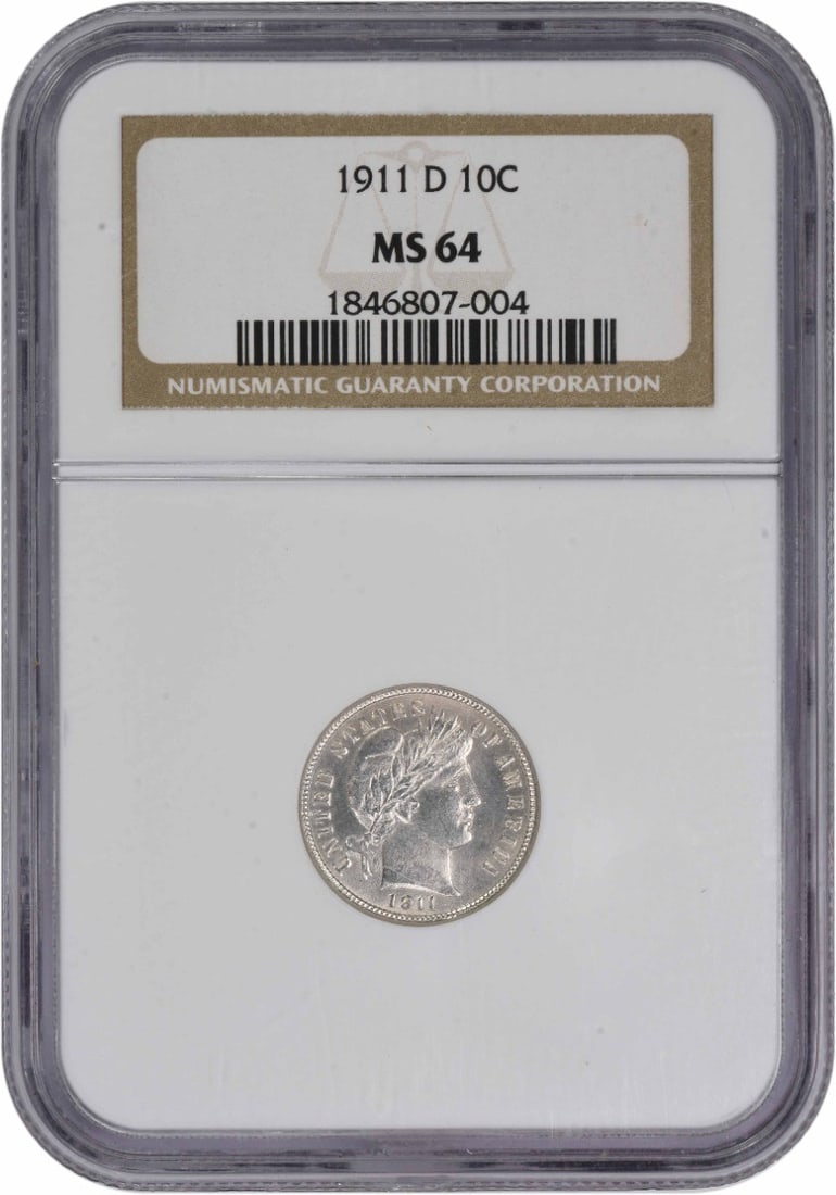 NGC 1911-D Barber Silver Dime MS64: NGC 1911-D Barber Silver Dime MS64 This listing features NGC 1911-D Barber Silver Dime MS64. Item specifics are provided below. Item Specifics: Country Of Origin: United States Certification: NGC