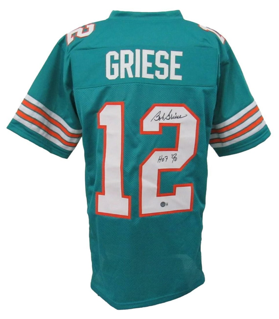 159706 Bob Griese Signed/ Inscribed Dolphins Aqua Custom Football Jersey Beckett (1 of 5)