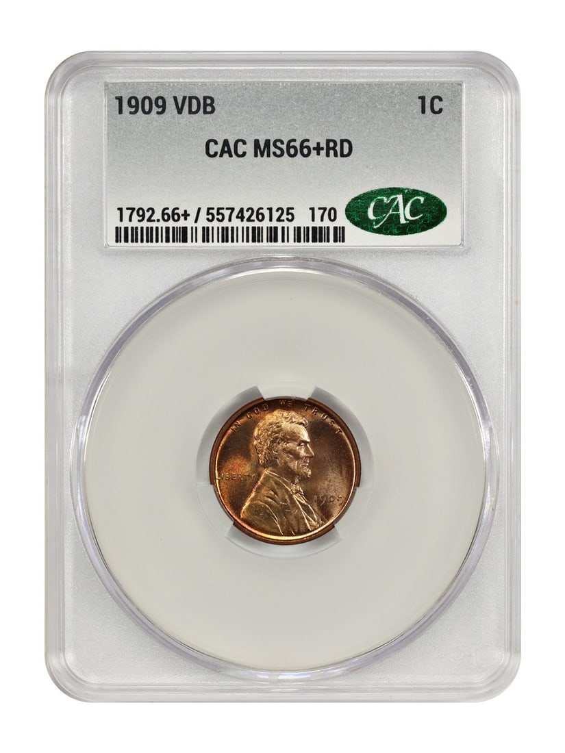 Popular VDB Issue - 1909 VDB 1C CACG MS66+RD - Lincoln Cent (Wheat Reverse) (1 of 4)