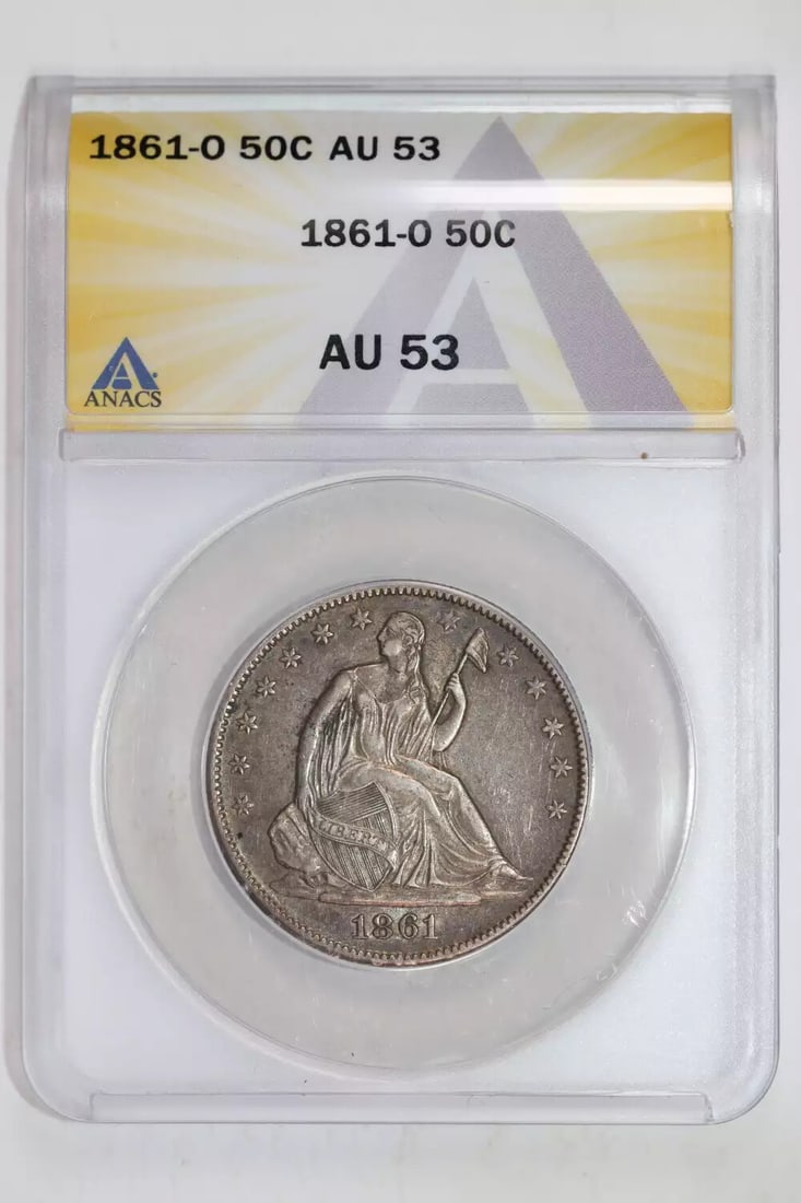 AU53 1861-O SEATED LIBERTY HALF DOLLAR ANACS (1 of 2)