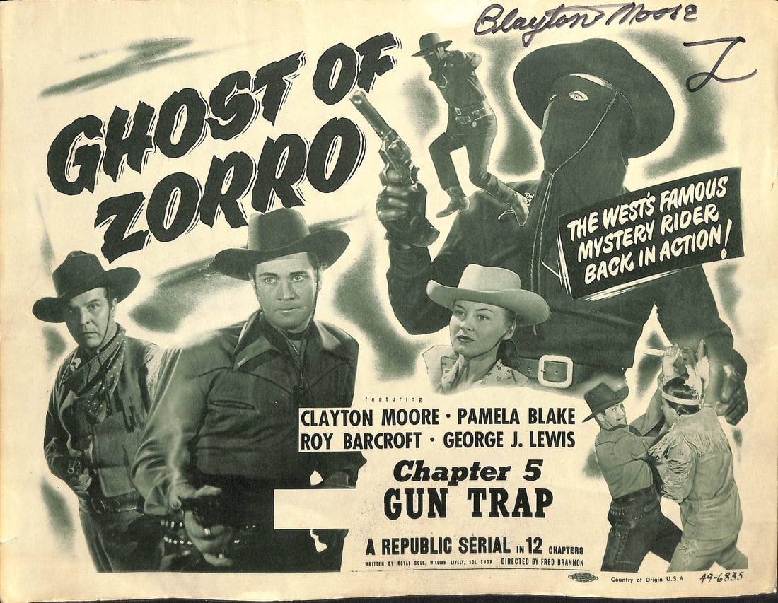 180792 Clayton Moore Signed "Ghost of Zorro" 11x14 Lobby Card (1 of 1)