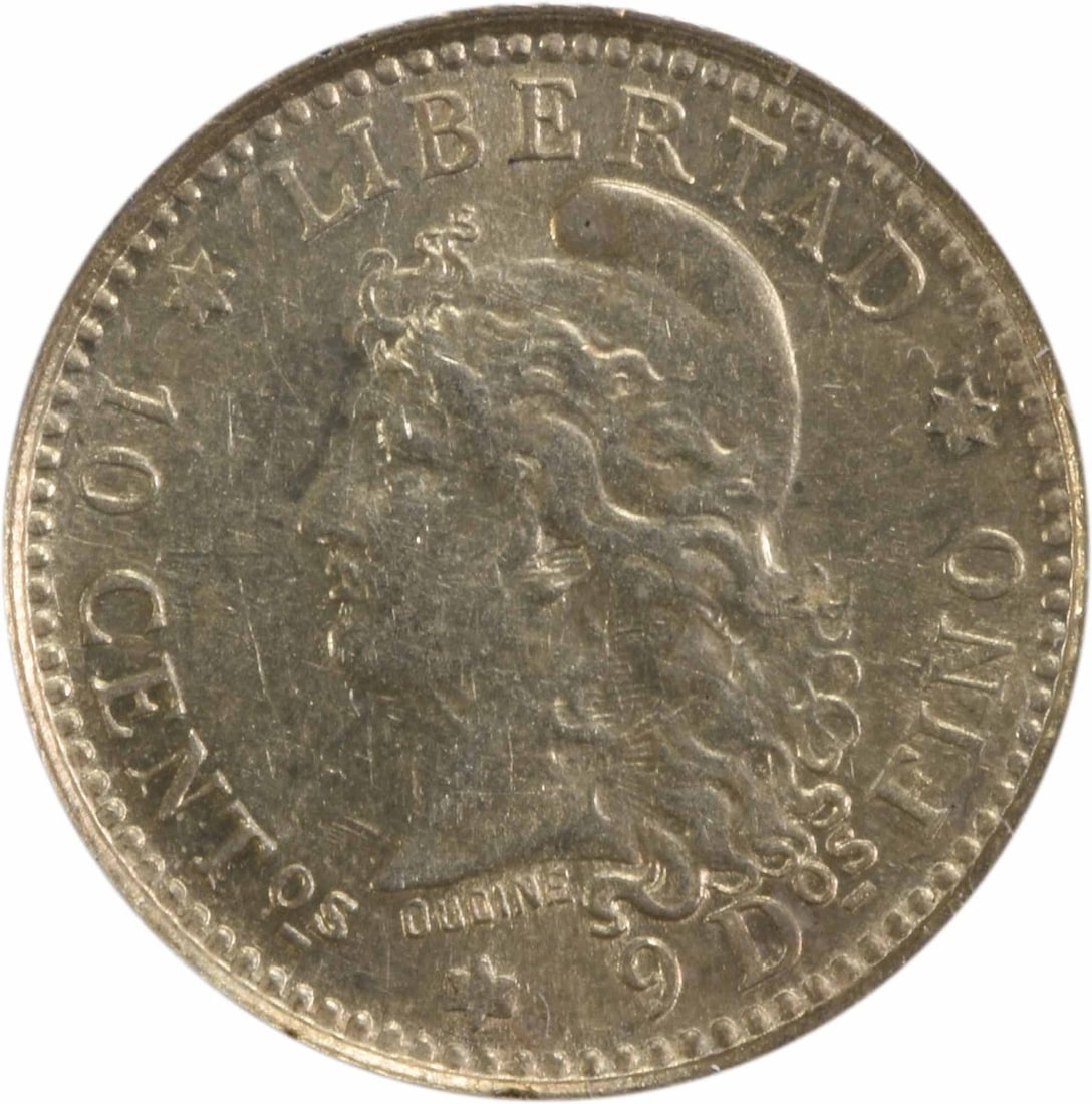 Uncertified 1882 Argentina 10 Centavos KM26 BU (1 of 2)