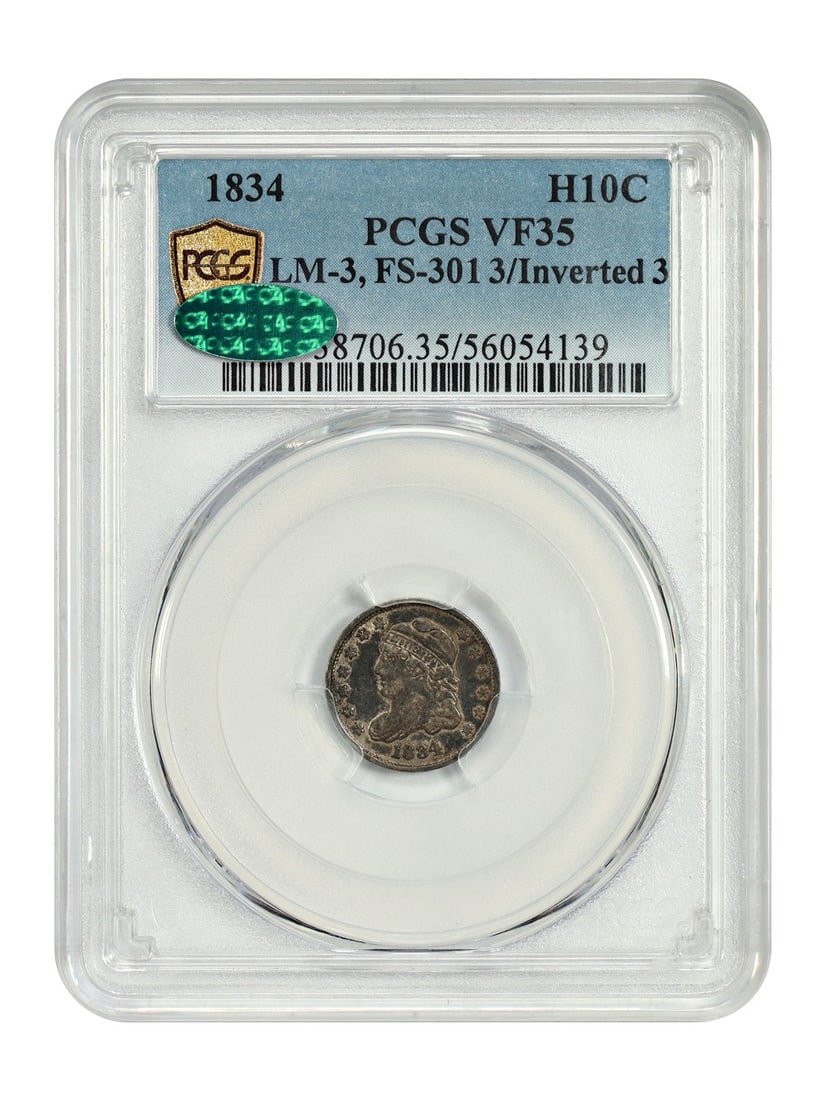 Capped Bust Half Dime - 1834 H10C PCGS/ CAC VF35 (3/ Inverted 3, LM-3, FS-301) (1 of 4)