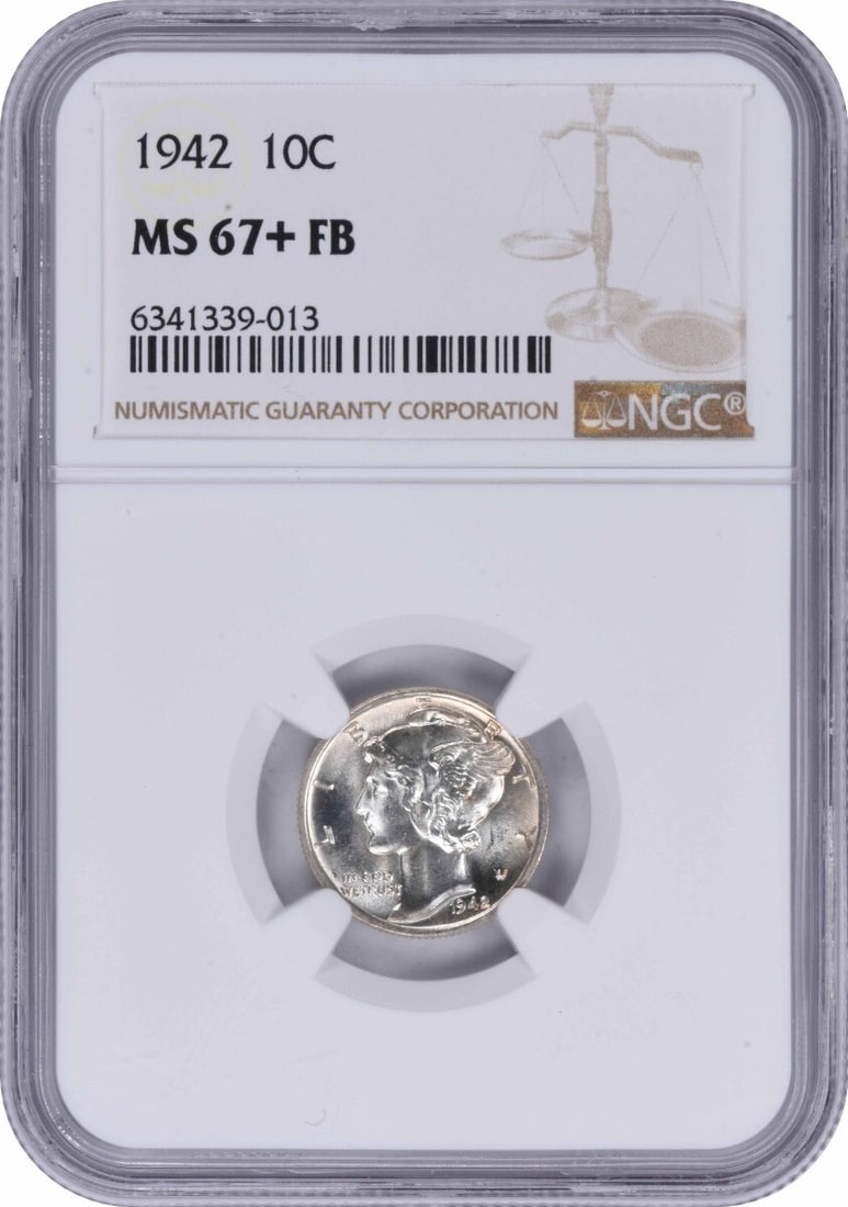 NGC 1942 Mercury Silver Dime MS67+FB: NGC 1942 Mercury Silver Dime MS67+FB This listing features NGC 1942 Mercury Silver Dime MS67+FB. Item specifics are provided below. Item Specifics: Country Of Origin: United States Certification: NGC