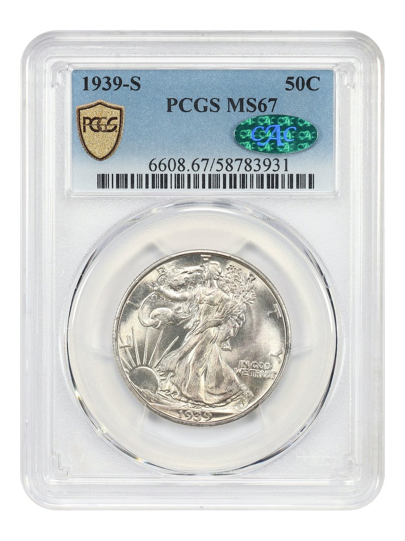 Walking Liberty Half Dollar - 1939-S 50C PCGS/ CAC MS67: Walking Liberty Half Dollar - 1939-S 50C PCGS/ CAC MS67 This listing features Walking Liberty Half Dollar - 1939-S 50C PCGS/ CAC MS67. Item specifics are provided below. Item Specifics: Certification: