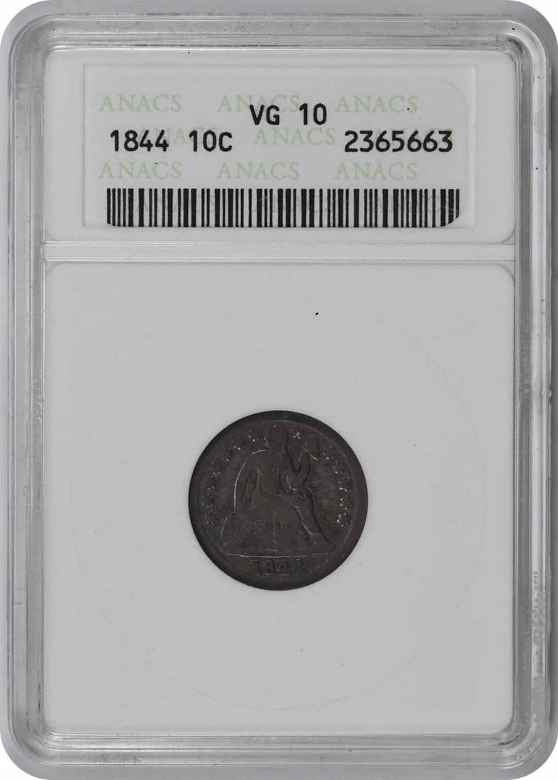 ANACS 1844 Liberty Seated Silver Dime VG10 (1 of 1)