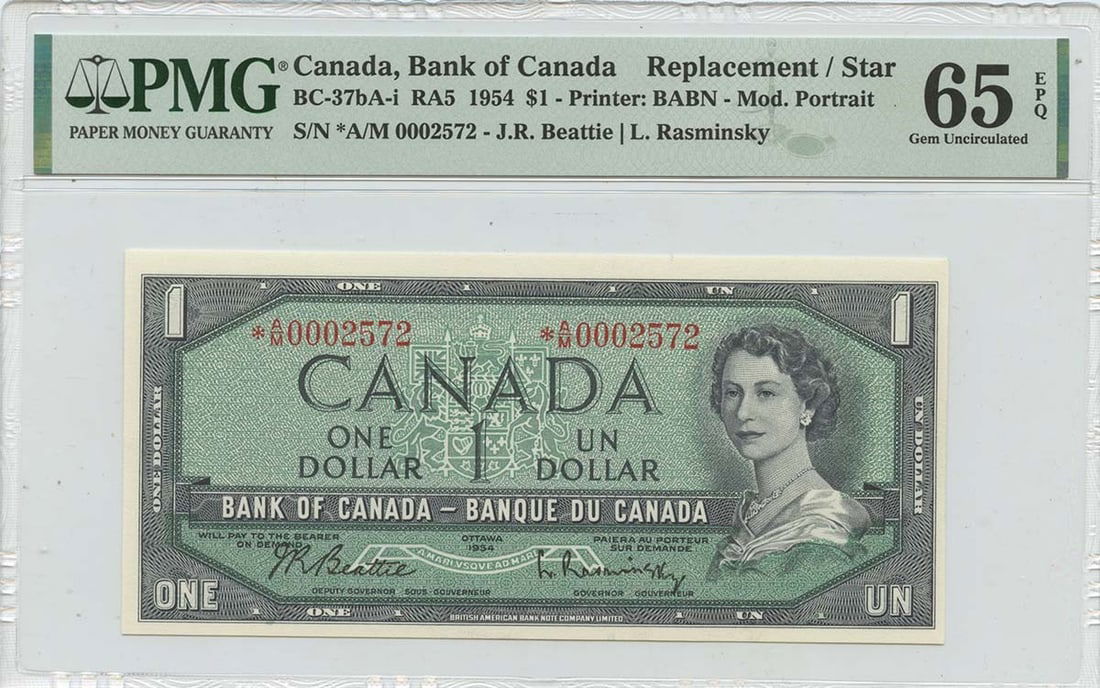 EPQ 1954 $1 Bank of Canada A/ M Replacement Star BC-37bA-i PMG CH65 (1 of 1)