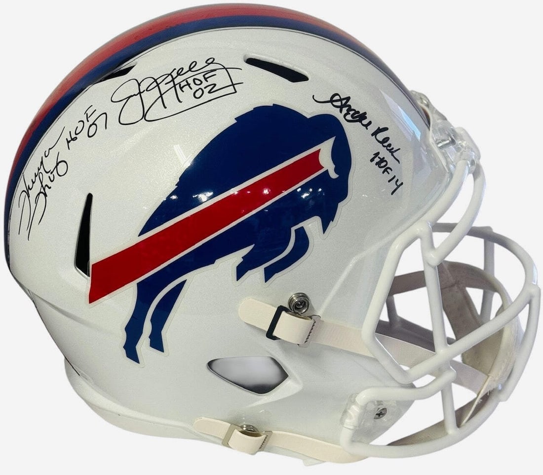 (JSA) Jim Kelly Thurman Thomas Andre Reed Autographed Buffalo Bills Speed Helmet (1 of 2)